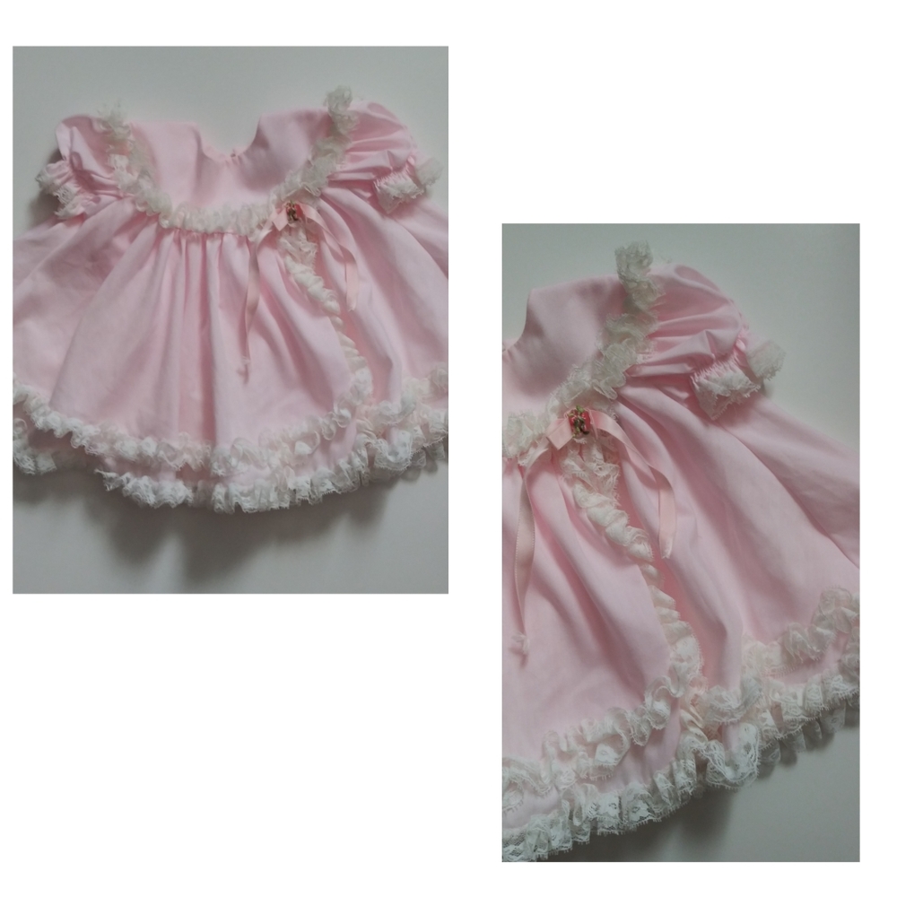 BRYAN FRILLY PASTEL PINK LACE TRIM DRESS | 6-9 MONTHS